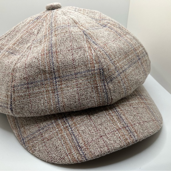 NWOT Cream/Plaid Retro Newsboy Hat - Picture 2 of 7